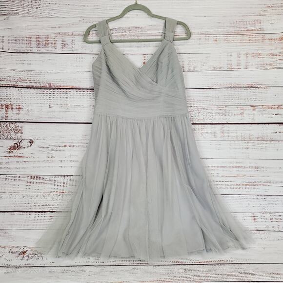 Gather & Gown Knee Length Sz 14 Bridesmaid Fairy Dress Light Gray Tulle Prom Wed - Picture 4 of 15